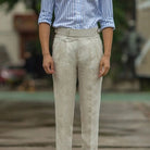 Slim Fit American Style Linen Trousers - Creamy-White, Khaki, Navy Blue | Plus Size | Retro Ankle-Banded Design Prendersons