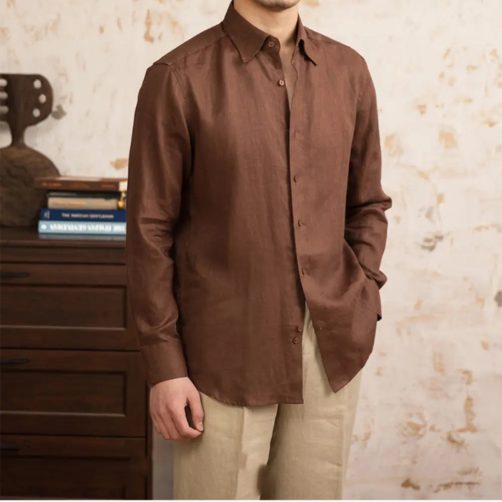 Relaxed Fit Long Sleeve Linen Men's Shirts – Blue & Earth Tones | Spring Staple