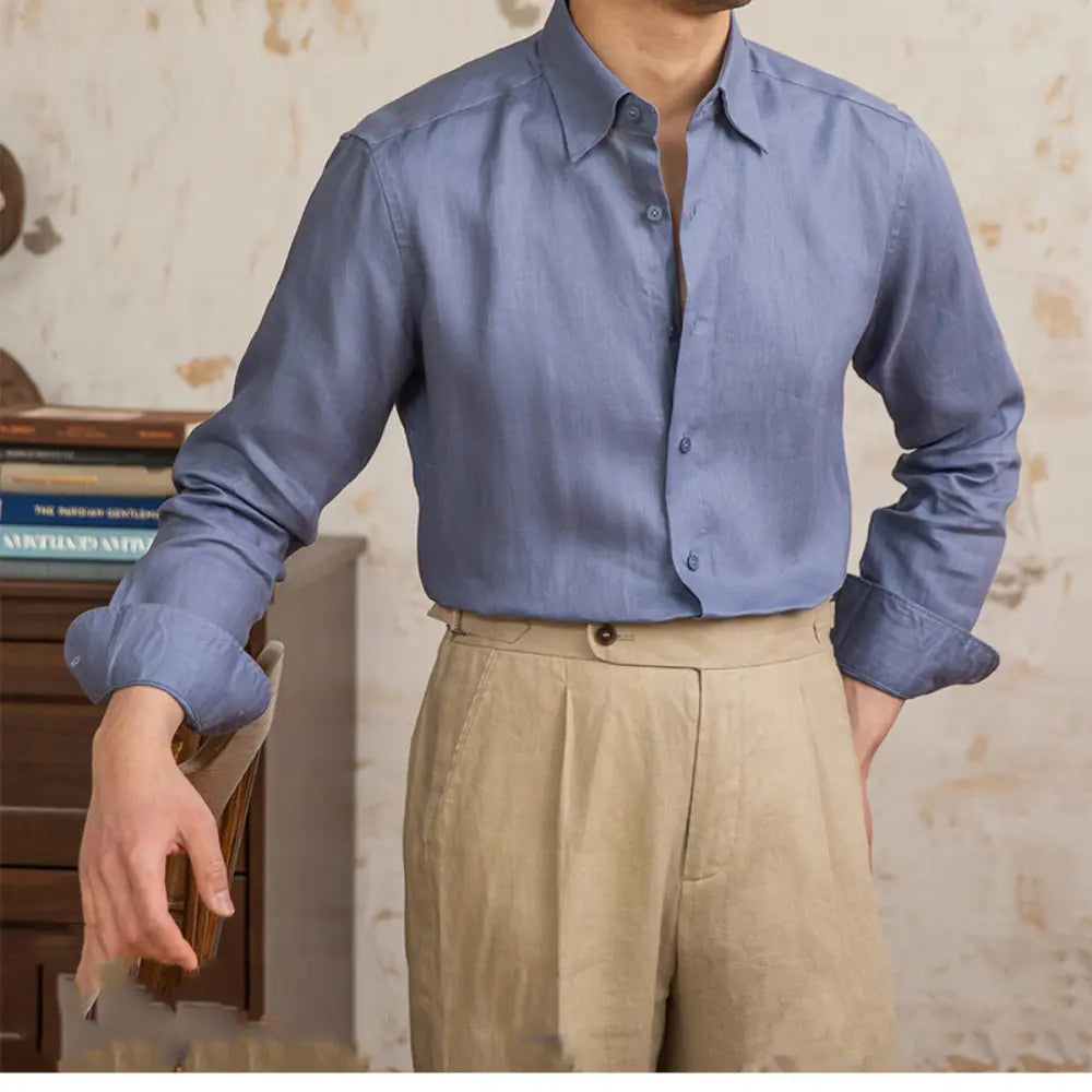 Relaxed Fit Long Sleeve Linen Men's Shirts – Blue & Earth Tones | Spring Staple