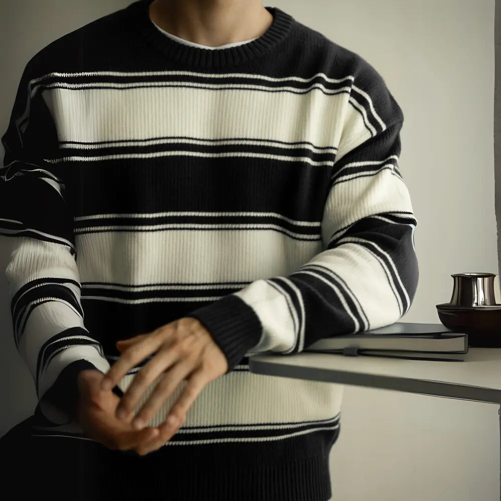 Loose Fit Sweater Knitwear Men – White Coffee | Daily Casual | Relaxed Retro Look