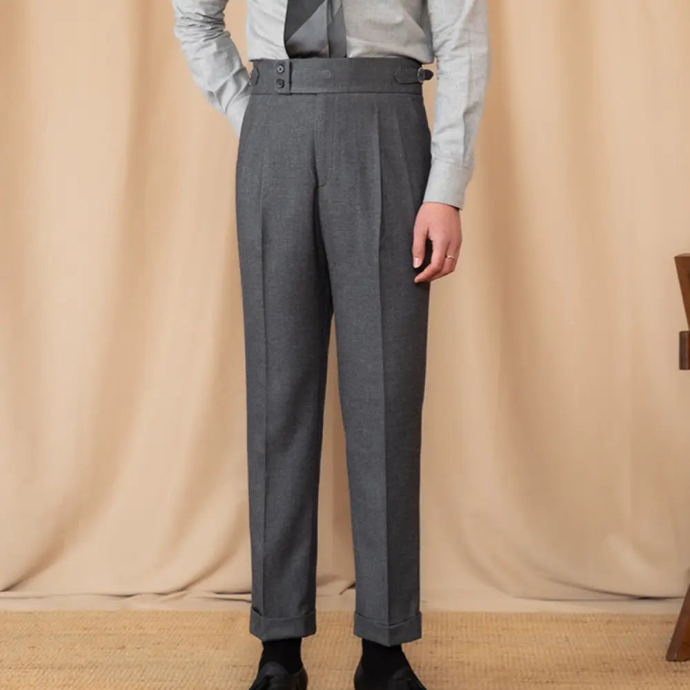 Adjustable Fit High Waisted Trousers Men – Dark Grey | Casual Suit Look | Old Money Tailoring