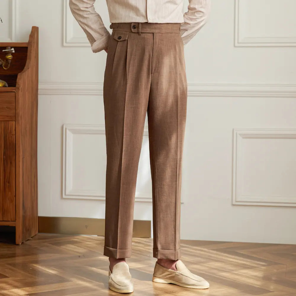 Slim Fit British Trousers – Light Khaki | Business Casual | Breathable Blend