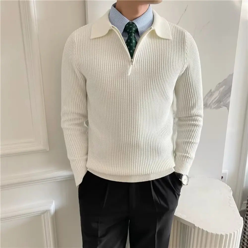Men's All-match Solid Color Sweater Pullover Sweater - White & Black | Leisurewear | Old Money Classic Knit
