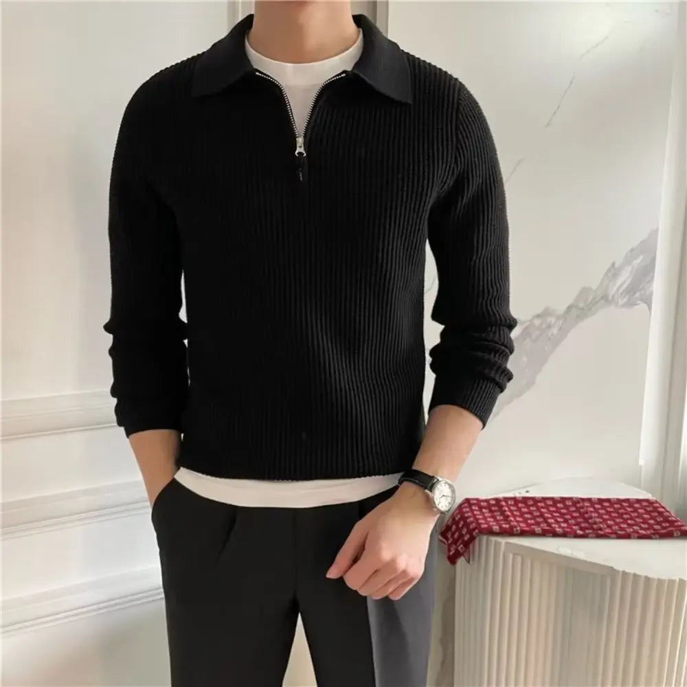 Men's All-match Solid Color Sweater Pullover Sweater - White & Black | Leisurewear | Old Money Classic Knit
