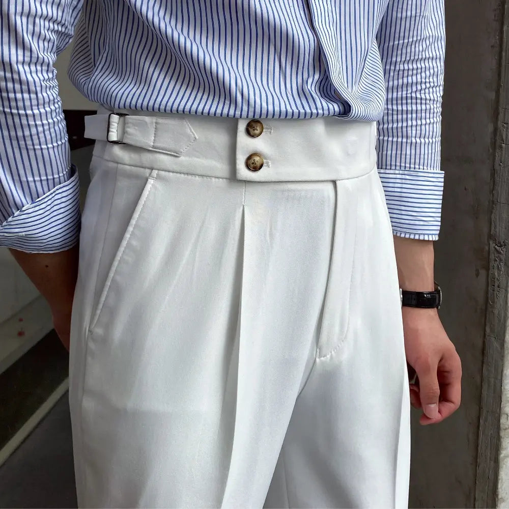 Loose Fit Mens Suit Pants – White, Khaki, Black, Dark Grey | Banquet Ready | Old Money Menswear Prendersons