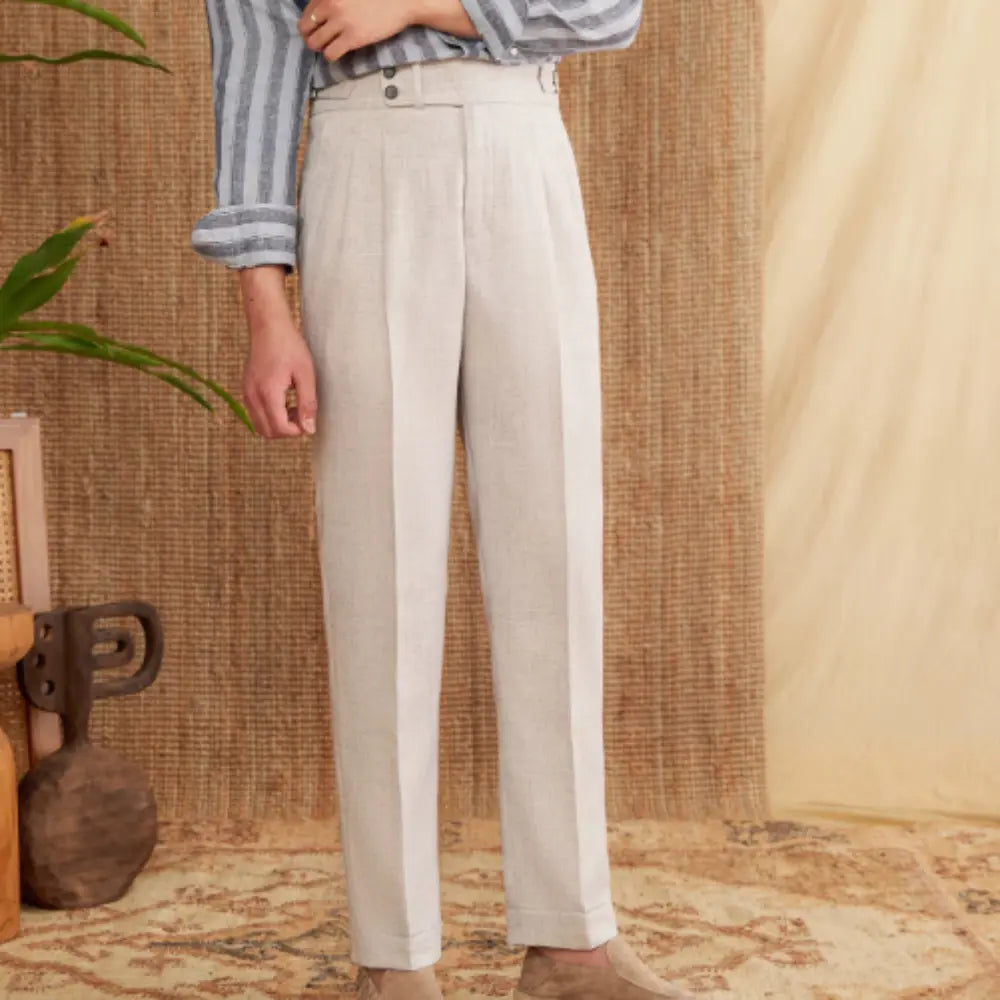 Men's Gentry Casual High waisted Trousers – Light Grey | Business Casual | Old Money Menswear