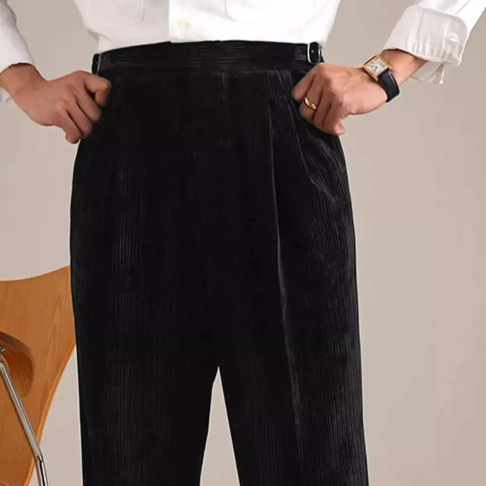 High Waist Double Pleated Pants – Coffee/Black | Vintage Casual | Old Money Menswear