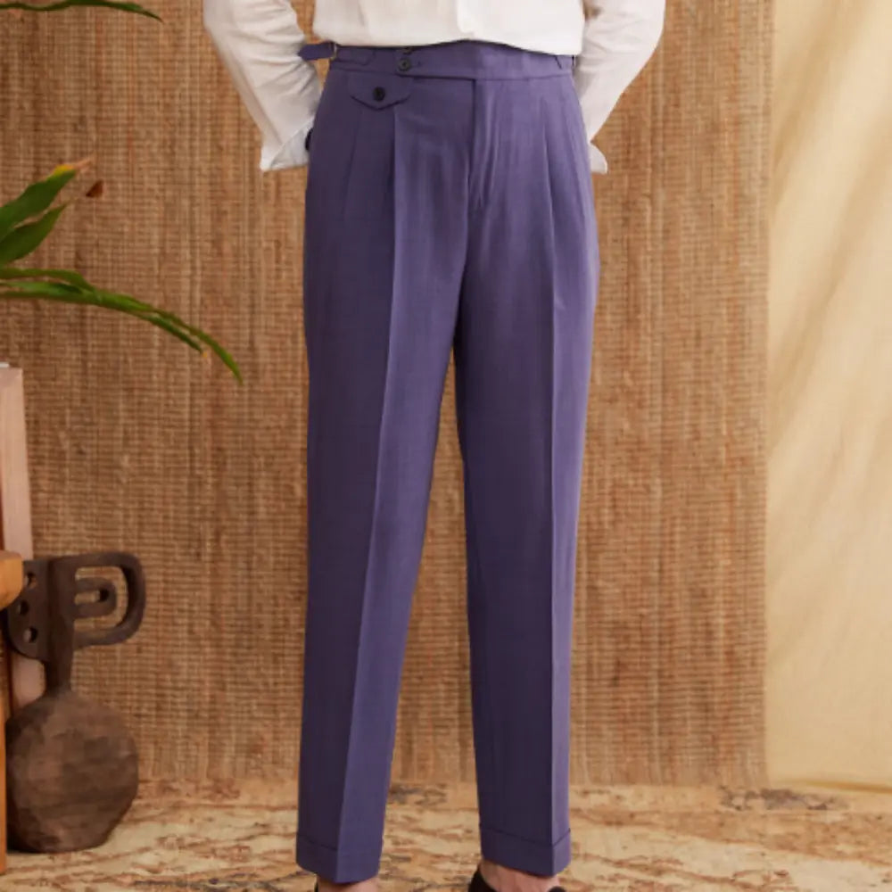 Italian Naples High Waist Pants – Khaki, Purple, Light Brown, Blackish Blue | All-Season Suit