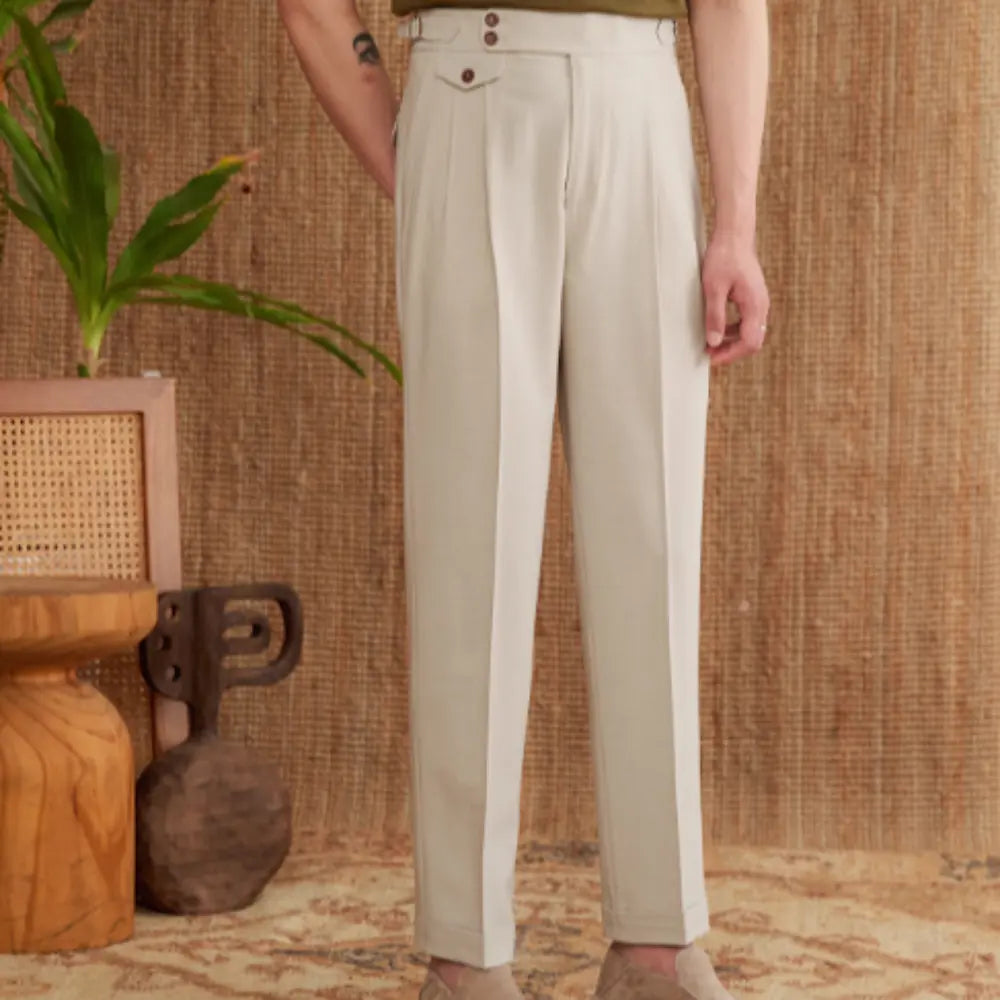 Italian Naples High Waist Pants – Khaki, Purple, Light Brown, Blackish Blue | All-Season Suit