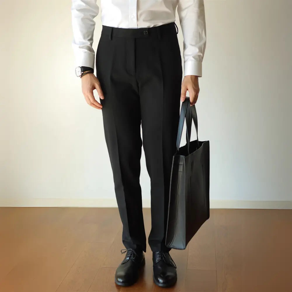 Men's Slim Fit Elastic Straight Commuter Trousers – Black/Grey | Business Wear | Smart Style