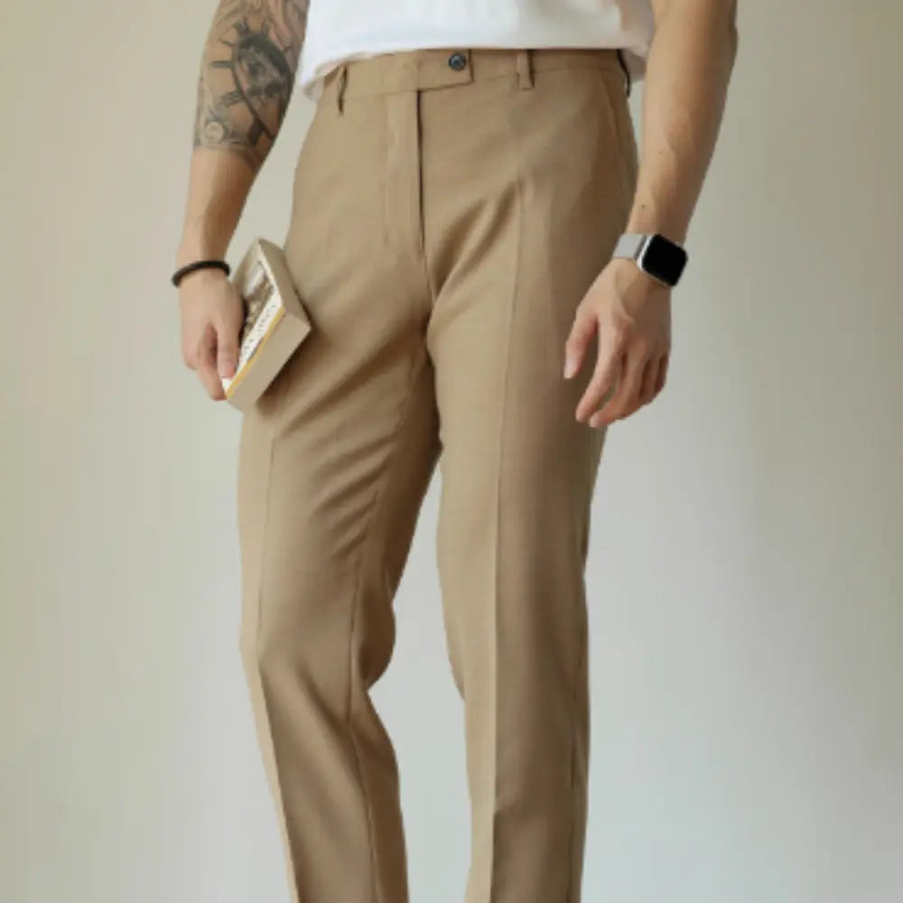 Men's Slim Fit Elastic Straight Commuter Trousers – Black/Grey | Business Wear | Smart Style