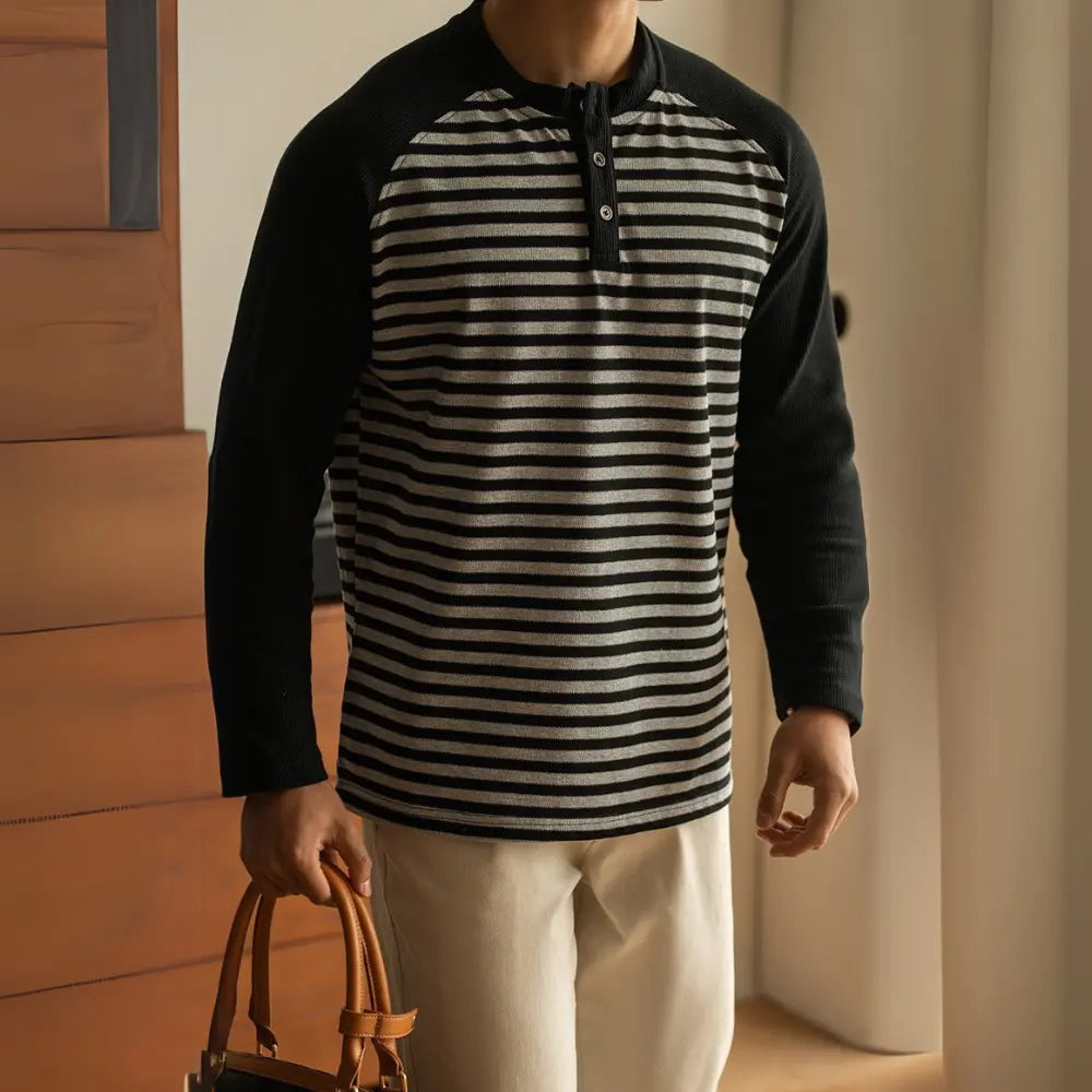 Loose Fit Long Sleeve Striped Shirt – Flower Dark Gray | Spring Leisure | Old Money Menswear