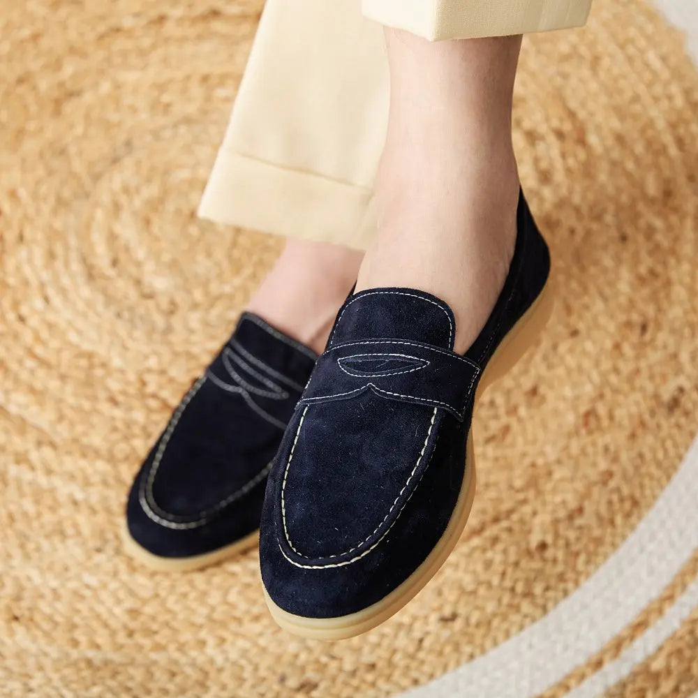 Regular Fit Square Toe Suede Loafers – Cloudy Blue | Summer Shoes | Old Money Casual