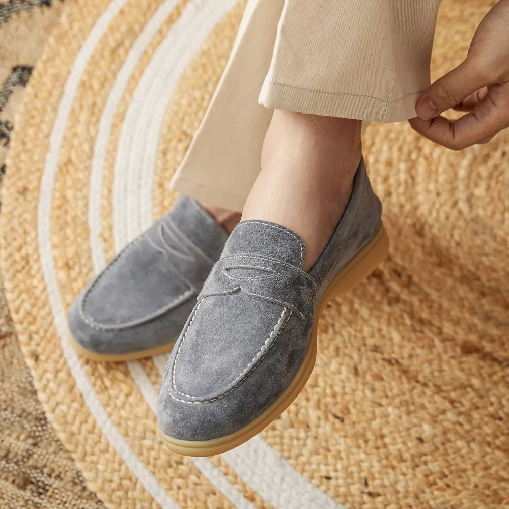 Regular Fit Square Toe Suede Loafers – Cloudy Blue | Summer Shoes | Old Money Casual