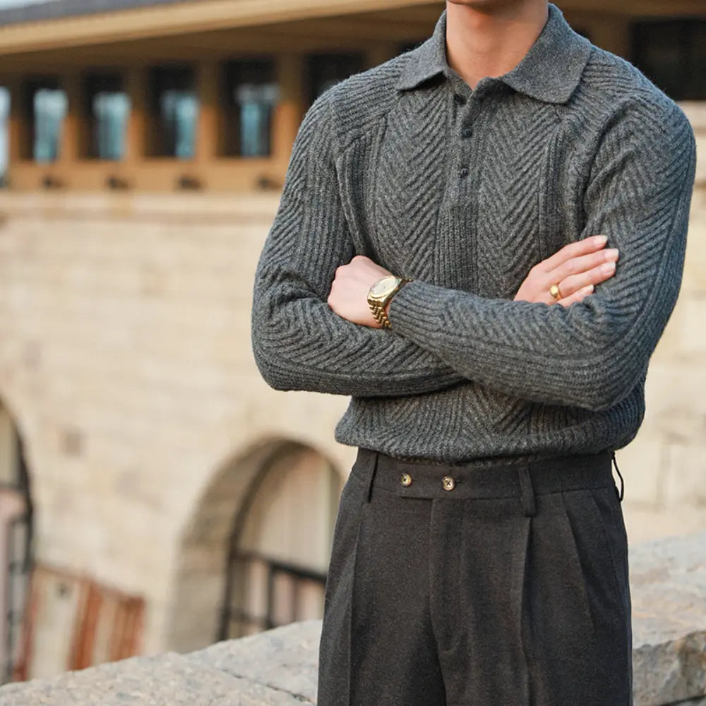 Regular Fit Thickened Men's Sweater – Apricot & Grey | Smart Winter Layer | Old Money Essentials