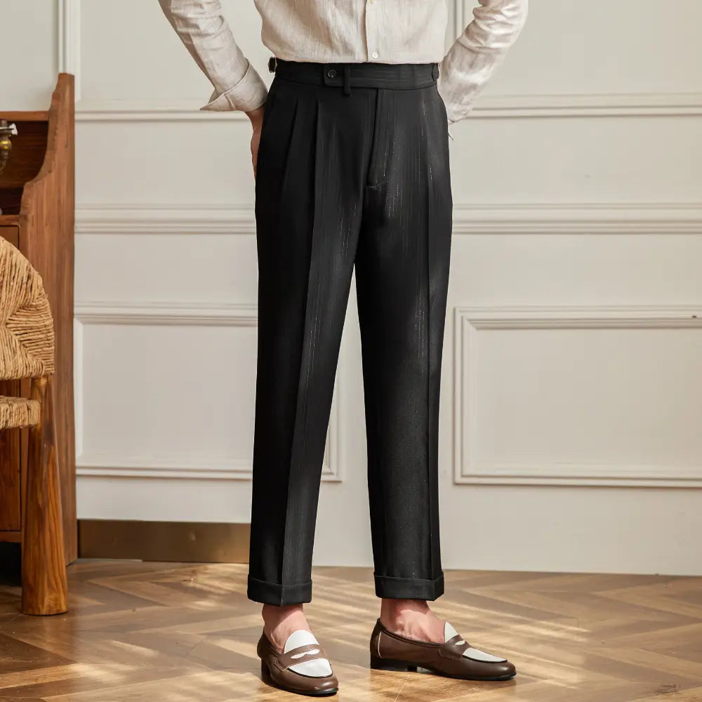 Straight Fit Striped Casual Pants – Khaki, Black, Grey | Everyday Versatility | Old Money Menswear
