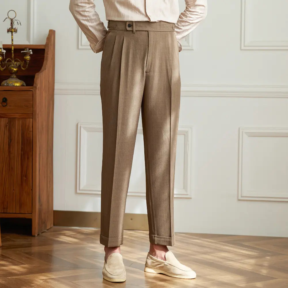 Straight Fit Striped Casual Pants – Khaki, Black, Grey | Everyday Versatility | Old Money Menswear