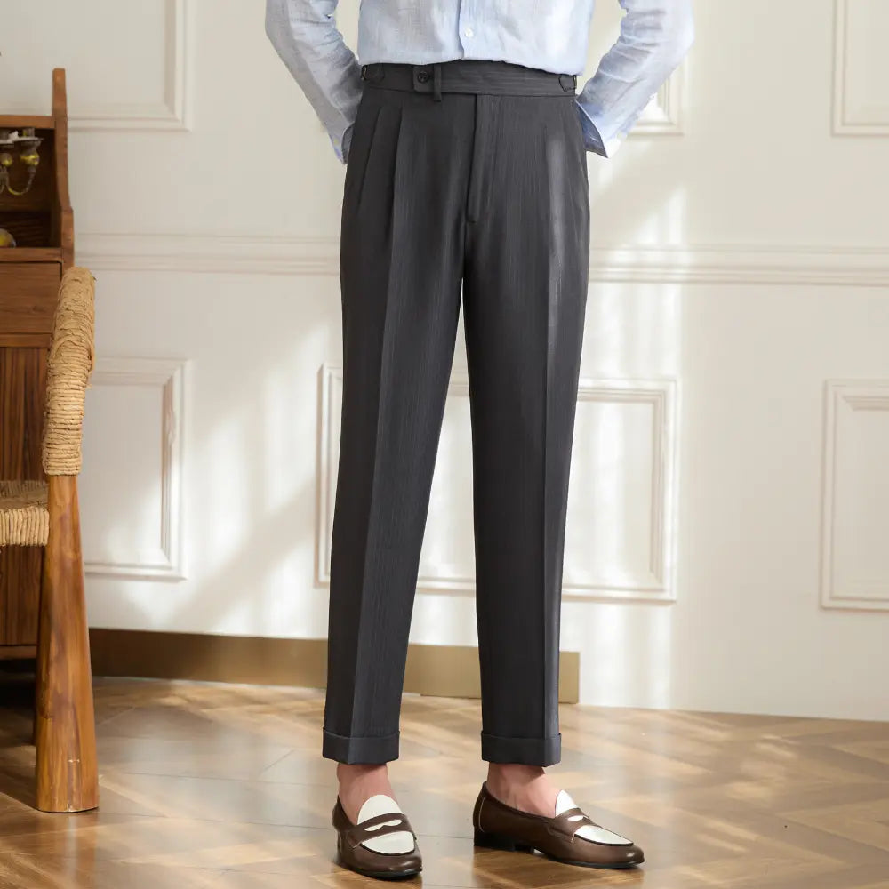 Straight Fit Striped Casual Pants – Khaki, Black, Grey | Everyday Versatility | Old Money Menswear