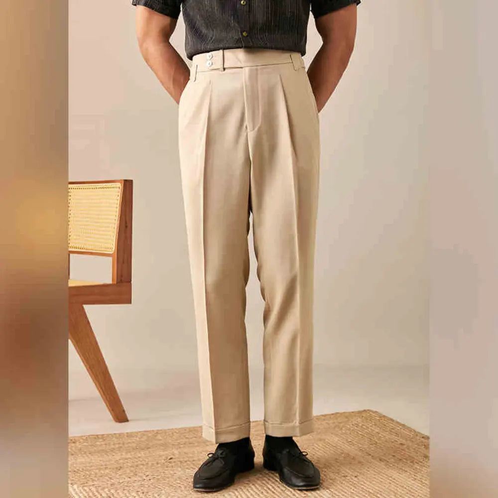 Skinny Fit Belted Suit Pants – Solid Colour | Business Leisure | Non-Iron Finish