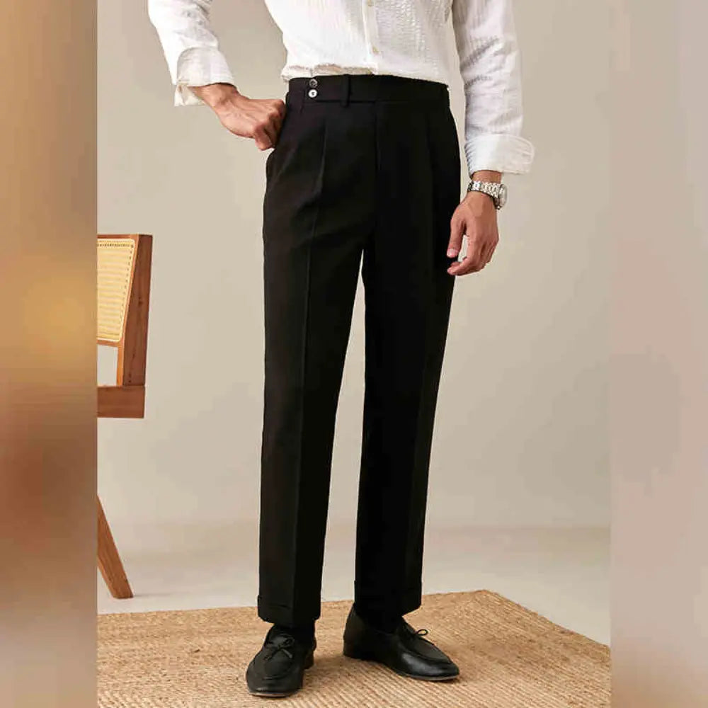 Skinny Fit Belted Suit Pants – Solid Colour | Business Leisure | Non-Iron Finish