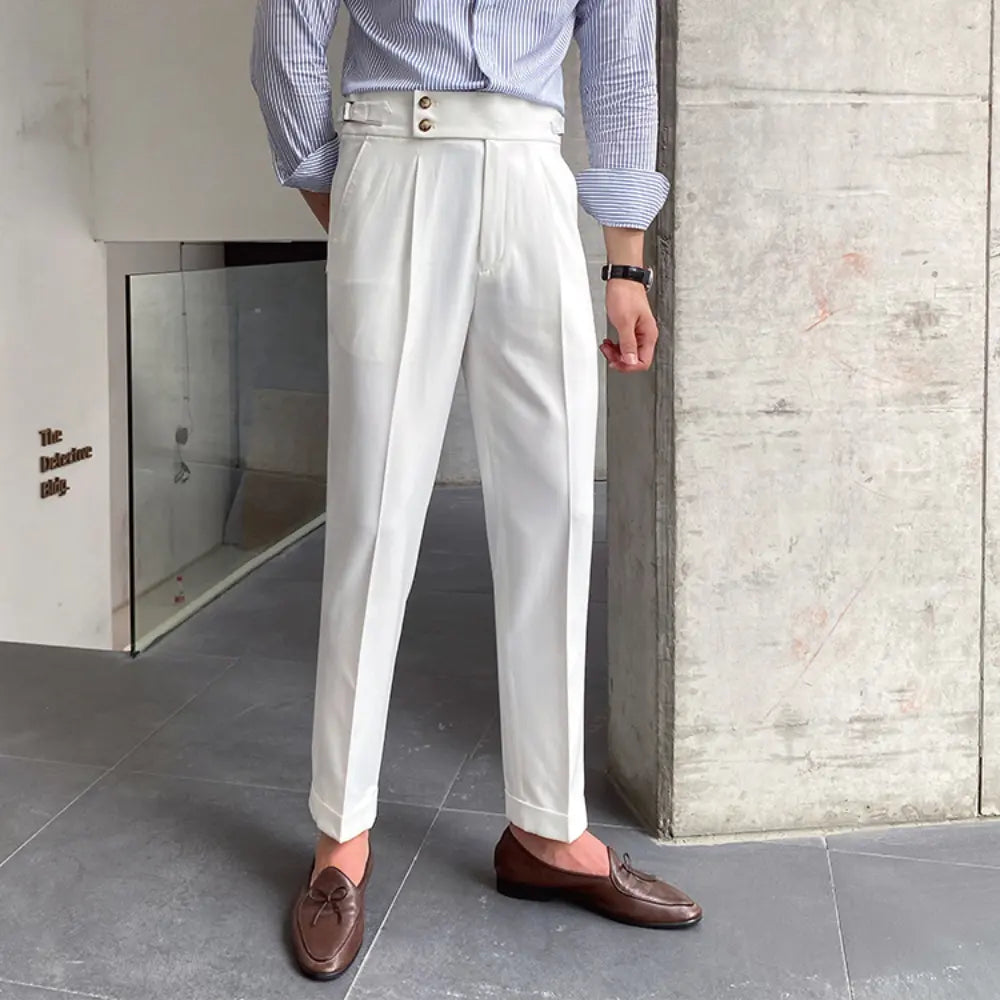 New Men's Naples Straight Leg High Waist Pants – White, Black, Khaki | Daily Wear | Old Money Leisure Fit Prendersons
