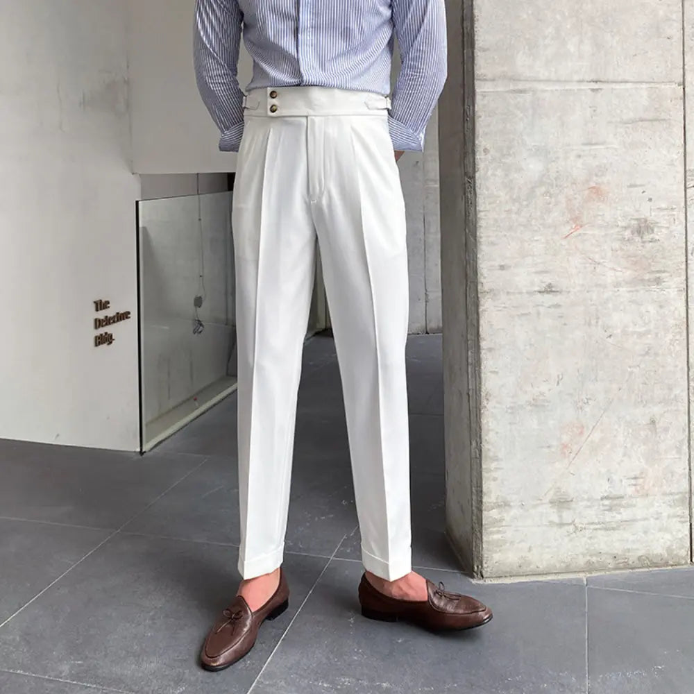 New Men's Naples Straight Leg High Waist Pants – White, Black, Khaki | Daily Wear | Old Money Leisure Fit Prendersons