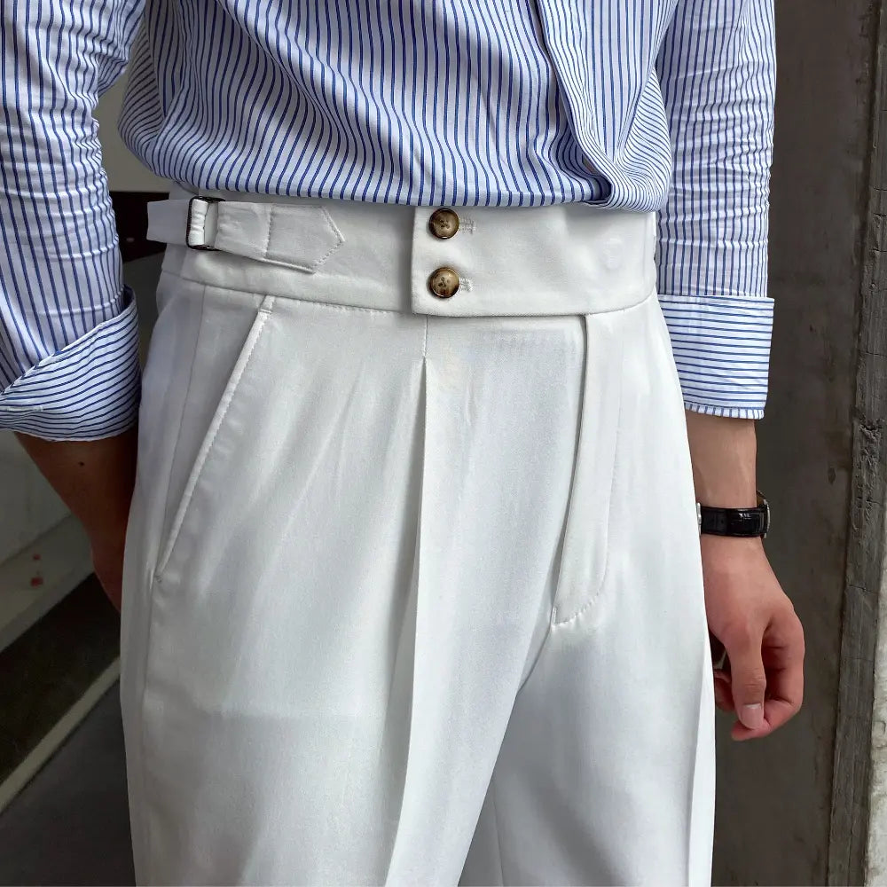 New Men's Naples Straight Leg High Waist Pants – White, Black, Khaki | Daily Wear | Old Money Leisure Fit Prendersons