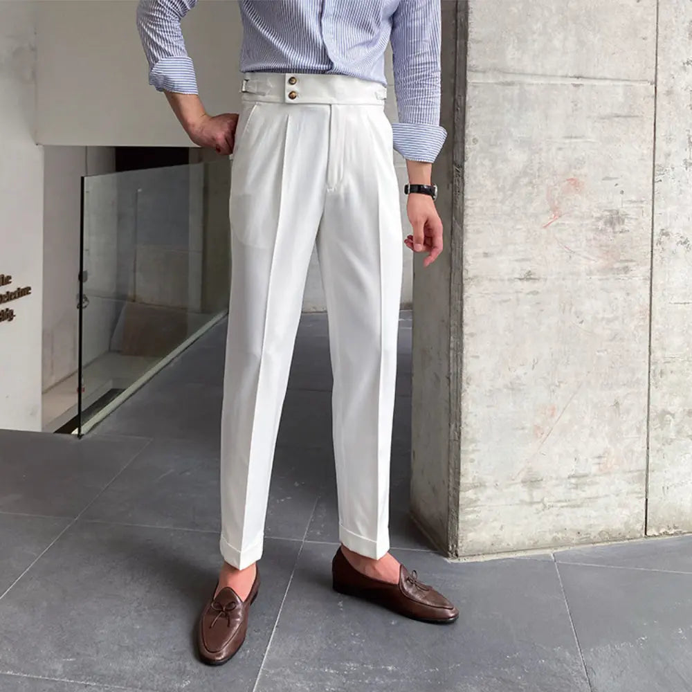 New Men's Naples Straight Leg High Waist Pants – White, Black, Khaki | Daily Wear | Old Money Leisure Fit Prendersons