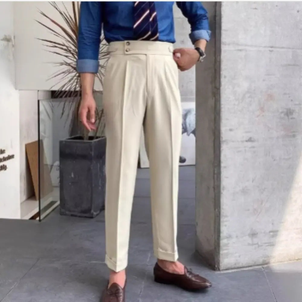 New Men's Naples Straight Leg High Waist Pants – White, Black, Khaki | Daily Wear | Old Money Leisure Fit Prendersons