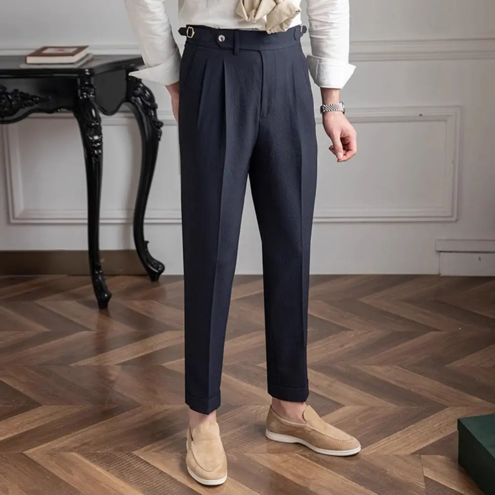 New Summer Men's Straight High Waist Pants – Apricot, Black, Dark Blue | Summer Casual Suit | Old Money Menswear Prendersons