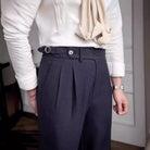 New Summer Men's Straight High Waist Pants – Apricot, Black, Dark Blue | Summer Casual Suit | Old Money Menswear Prendersons