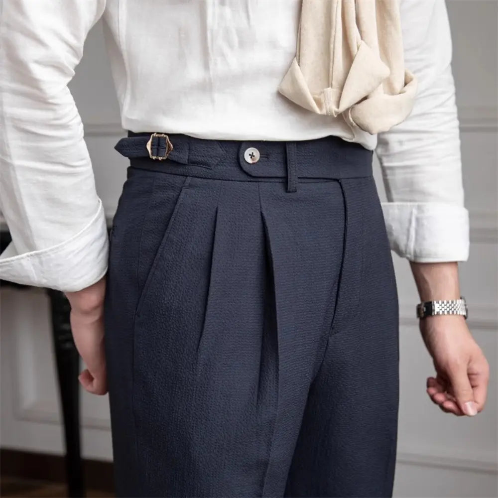 New Summer Men's Straight High Waist Pants – Apricot, Black, Dark Blue | Summer Casual Suit | Old Money Menswear Prendersons
