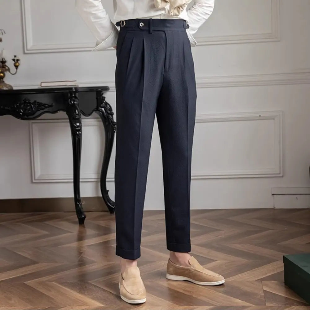 New Summer Men's Straight High Waist Pants – Apricot, Black, Dark Blue | Summer Casual Suit | Old Money Menswear Prendersons