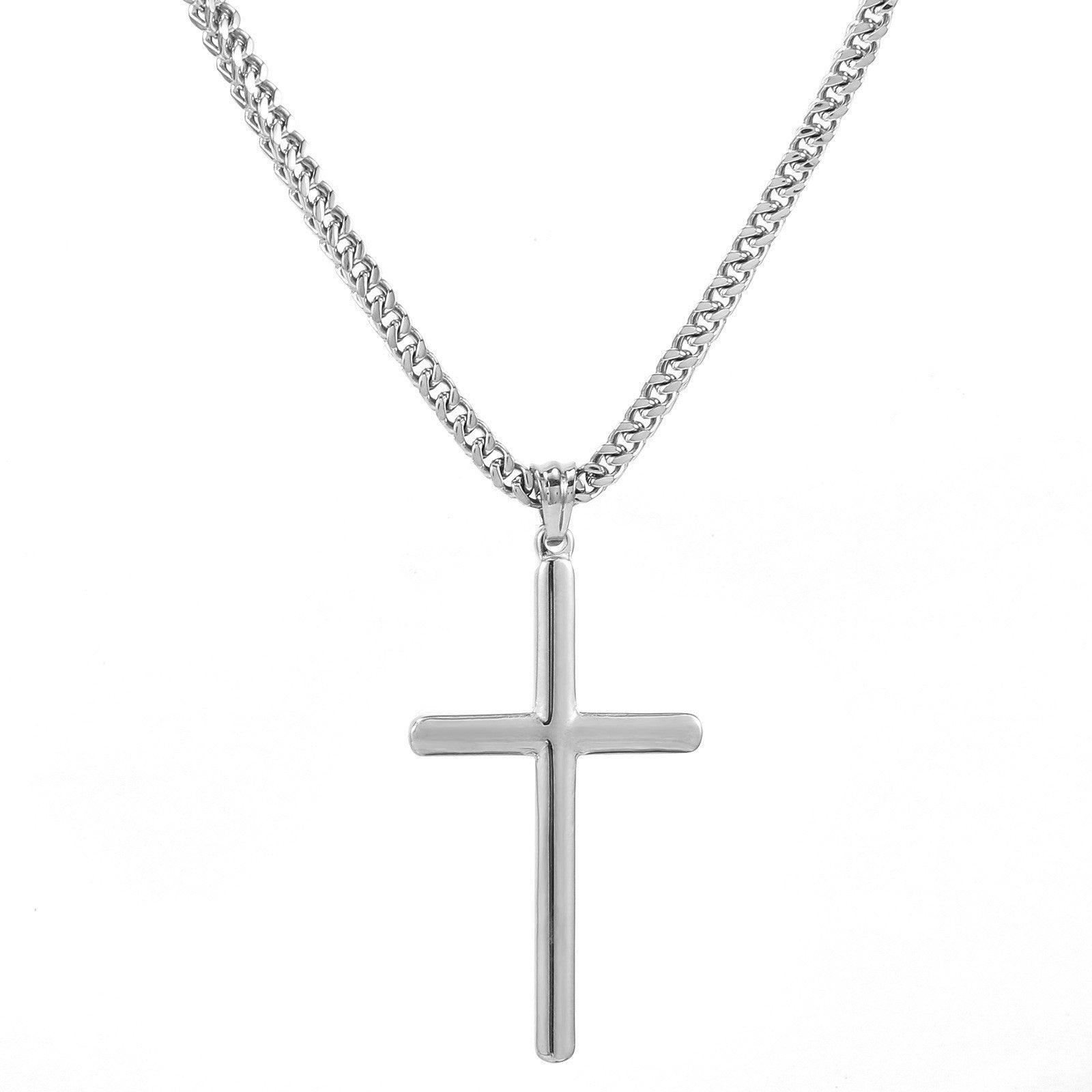 European and American cross-border titanium steel glossy cross pendant necklace high-quality men's positive and negative chain stainless steel necklace wholesale Montrel Frames