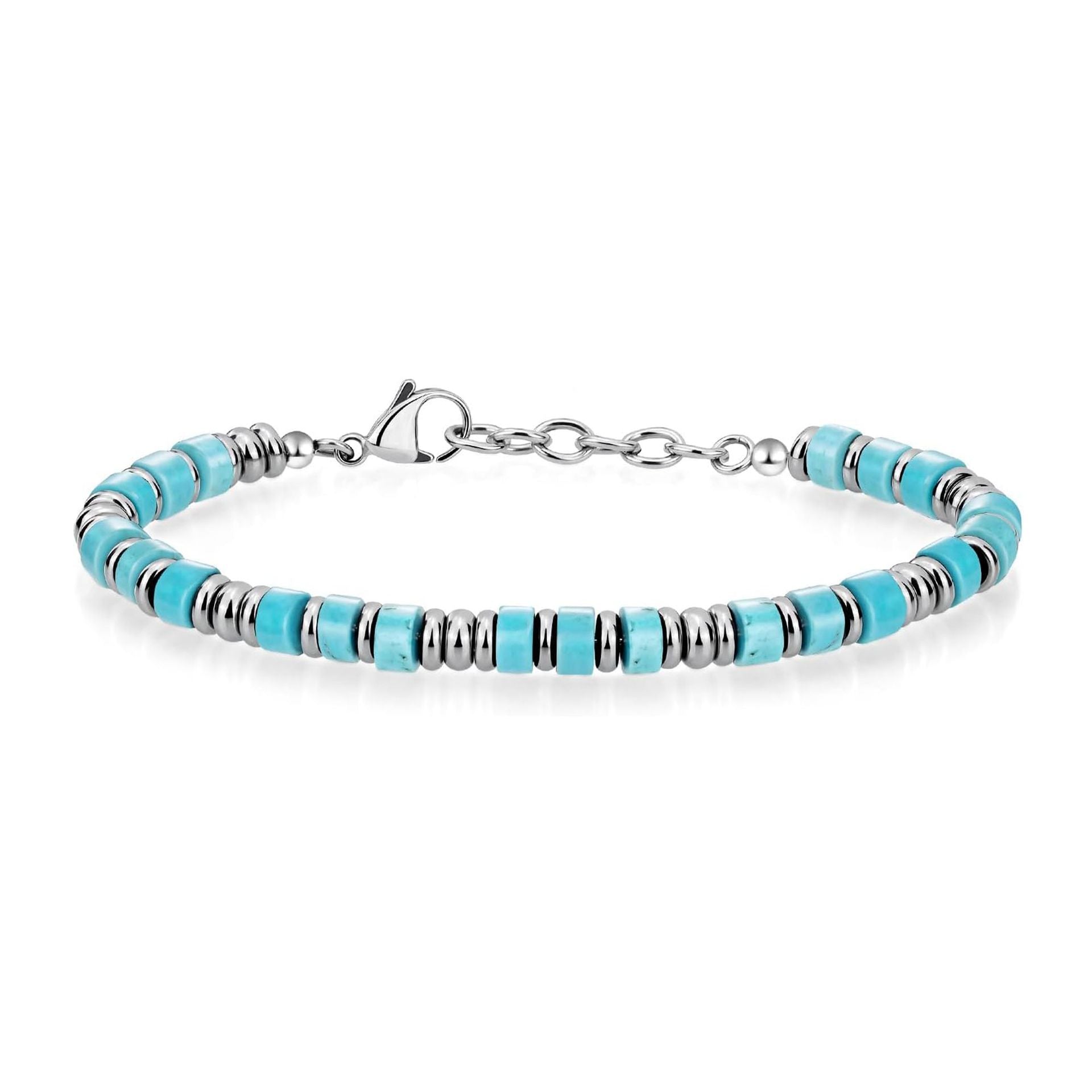 Boho Style Chain Bracelet Natural Stone Separator Stainless Steel Chain Holiday Gift Blue Turquoise Chain Bracelet Montrel Frames