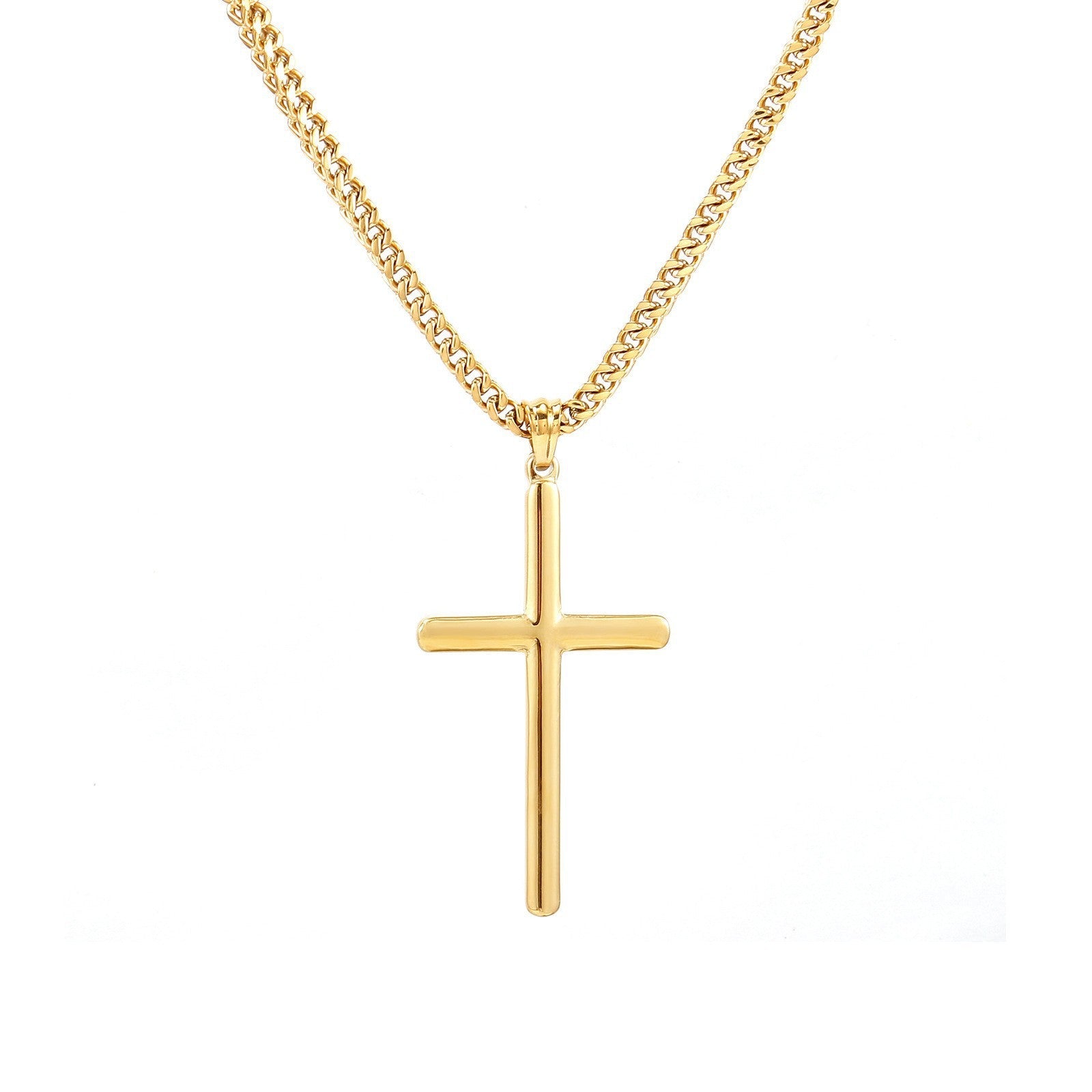 European and American cross-border titanium steel glossy cross pendant necklace high-quality men's positive and negative chain stainless steel necklace wholesale Montrel Frames