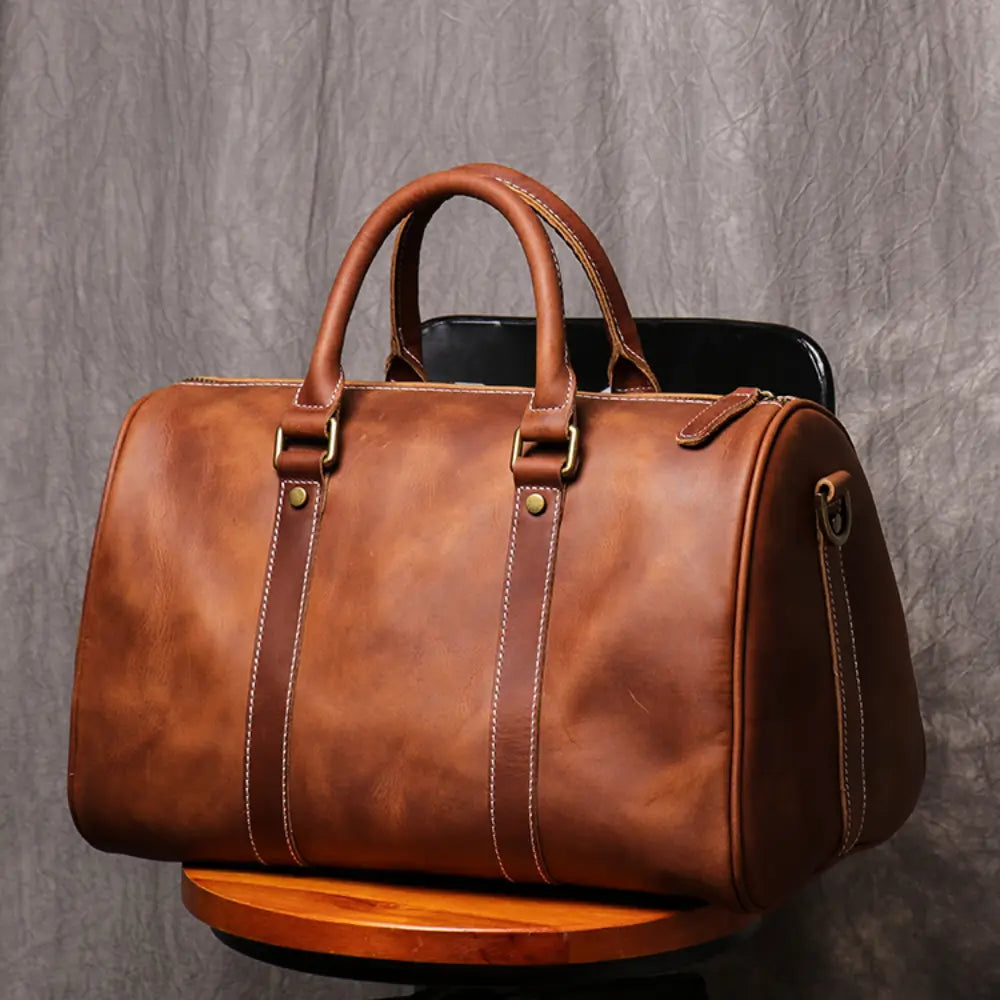 Original Retro Men's And Women's Handmade Leather Travel Bag – Brown | Retro Carry-On | Old Money Essential