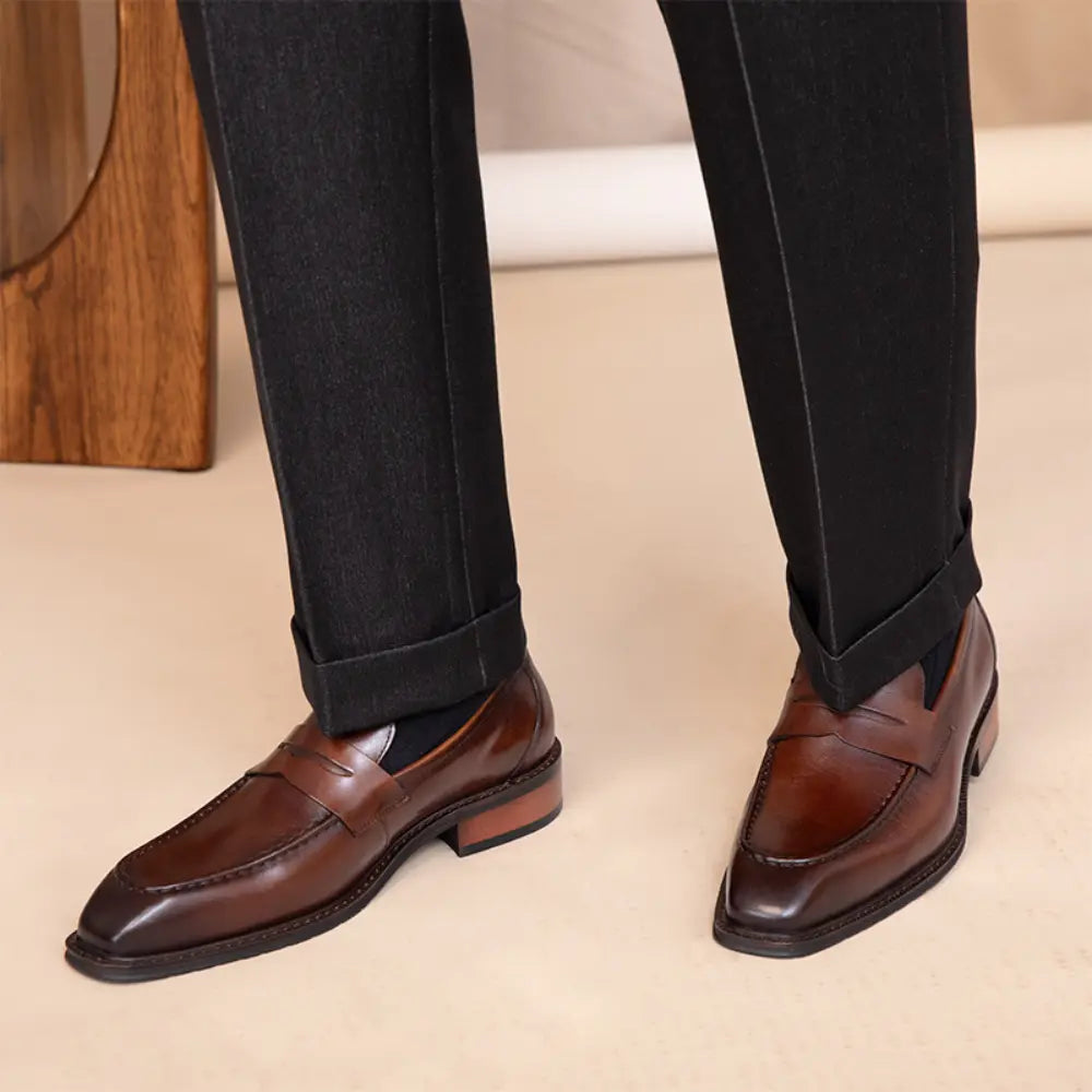 Classic Fit Leather Shoes For Men – Brown | Outdoor Casual | Square Toe Elegance