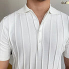 Slim Fit Striped Polo Collar Sweater – Light Blue & White | Leisure Essential | Old Money Menswear Prendersons