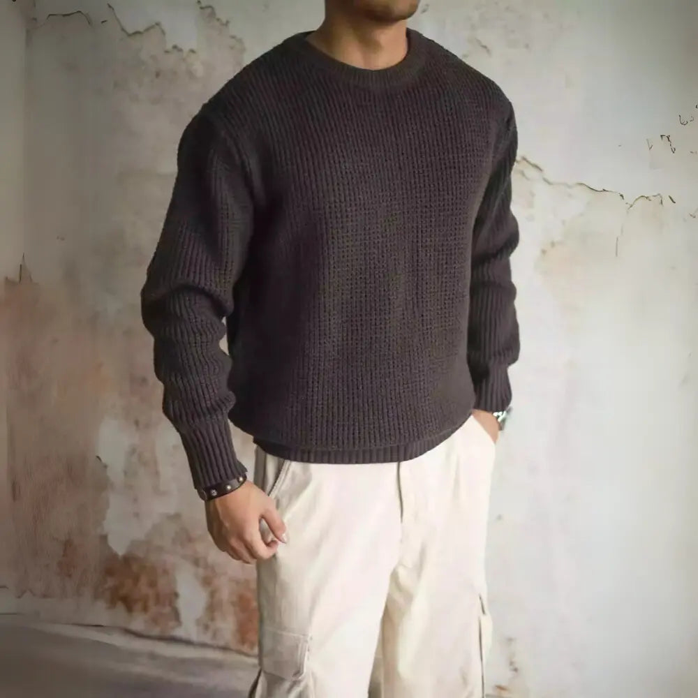 Men's Loose Pullover Crew Neck Sweater – Black | Weekend Ready | American Casual Vibe