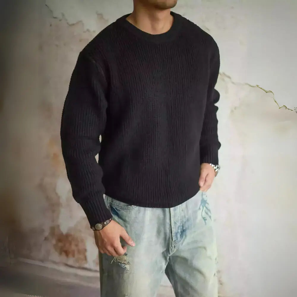 Men's Loose Pullover Crew Neck Sweater – Black | Weekend Ready | American Casual Vibe