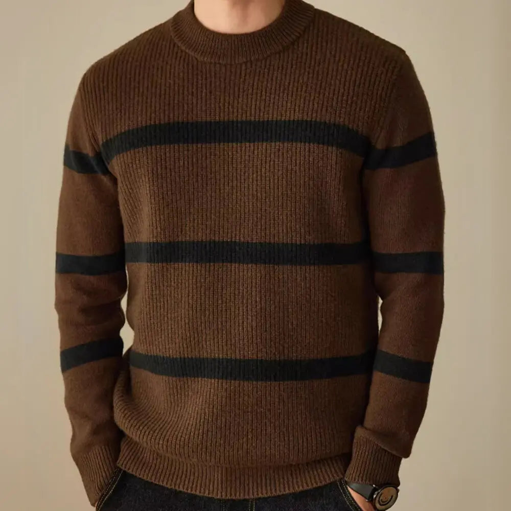 Men's Casual Contrast Color Warm Striped Sweater – Light Grey | Casual Elegance | Pure Wool Menswear