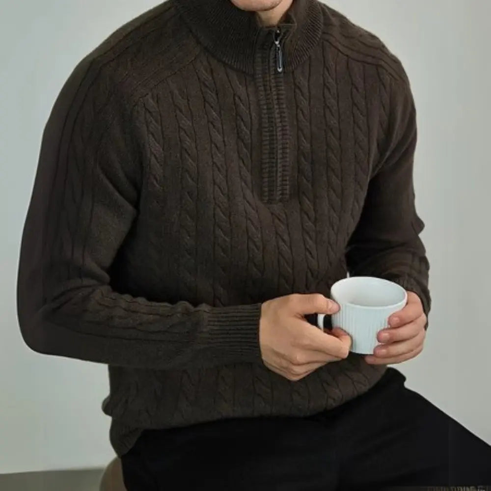 Regular Fit Pure Wool Sweater – Ink Blue | Zip Collar Knit | Old Money Menswear