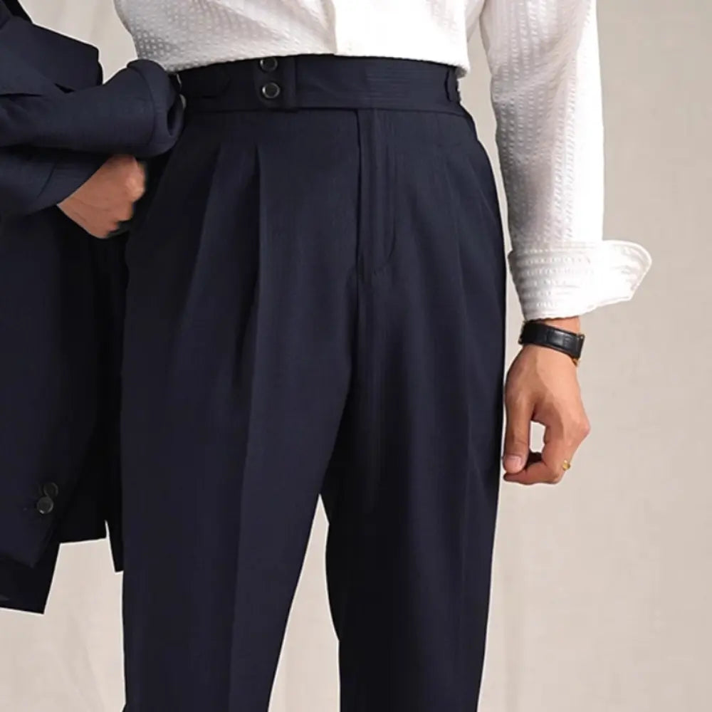 Mid-Waist Wool Suit Pants – Navy & Black | Business Casual | Non-Ironing Finish