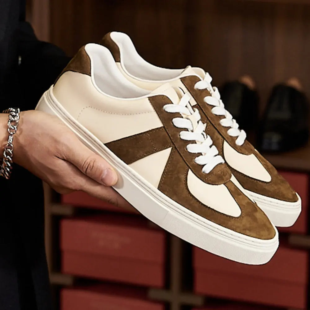 Regular Fit Retro Color Matching Casual Skateboard Shoes – Brown & Apricot | Leisure | Vintage Style