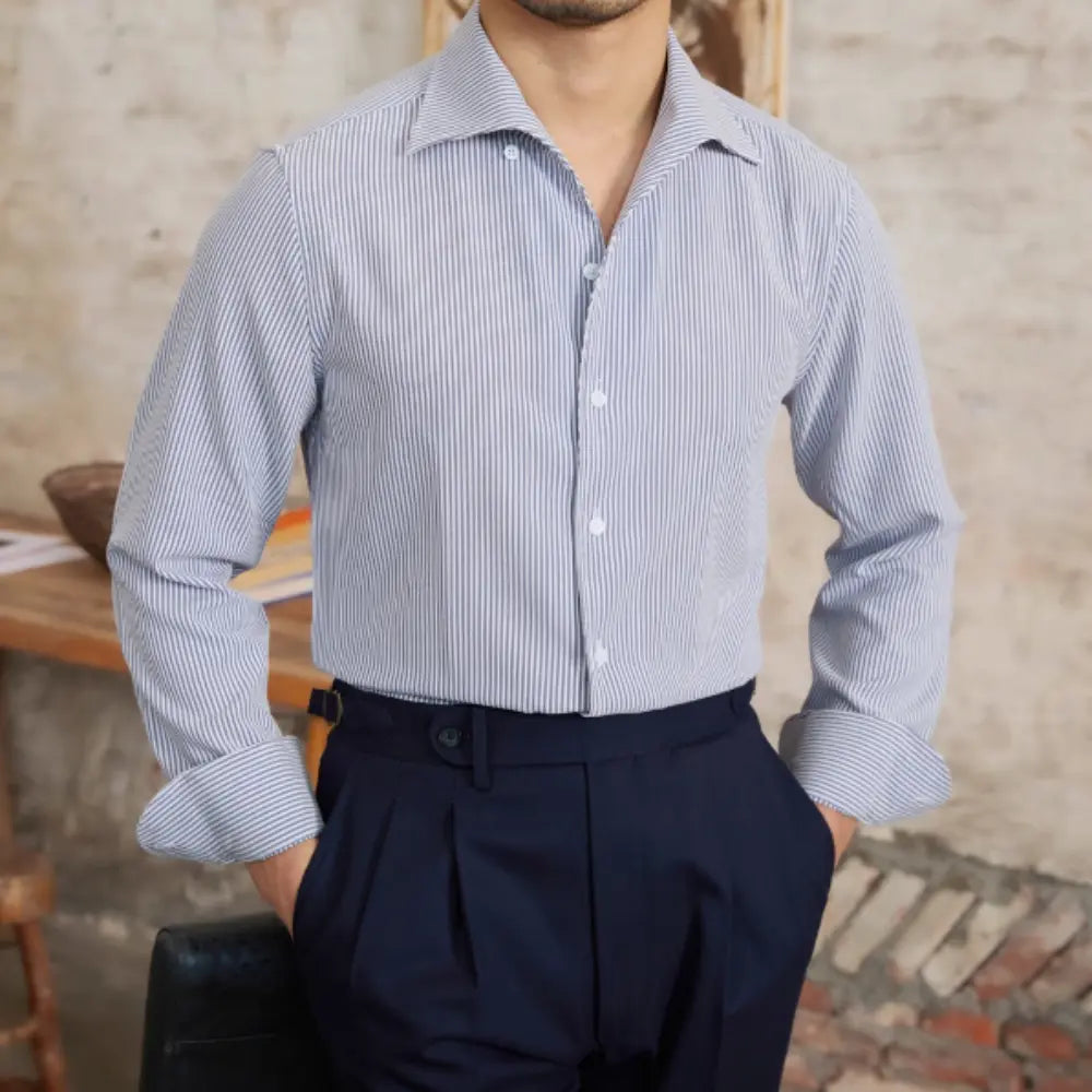 Relaxed Fit Striped Long Sleeve Shirt – Apricot | Autumn Ready | Retro One-piece Collar