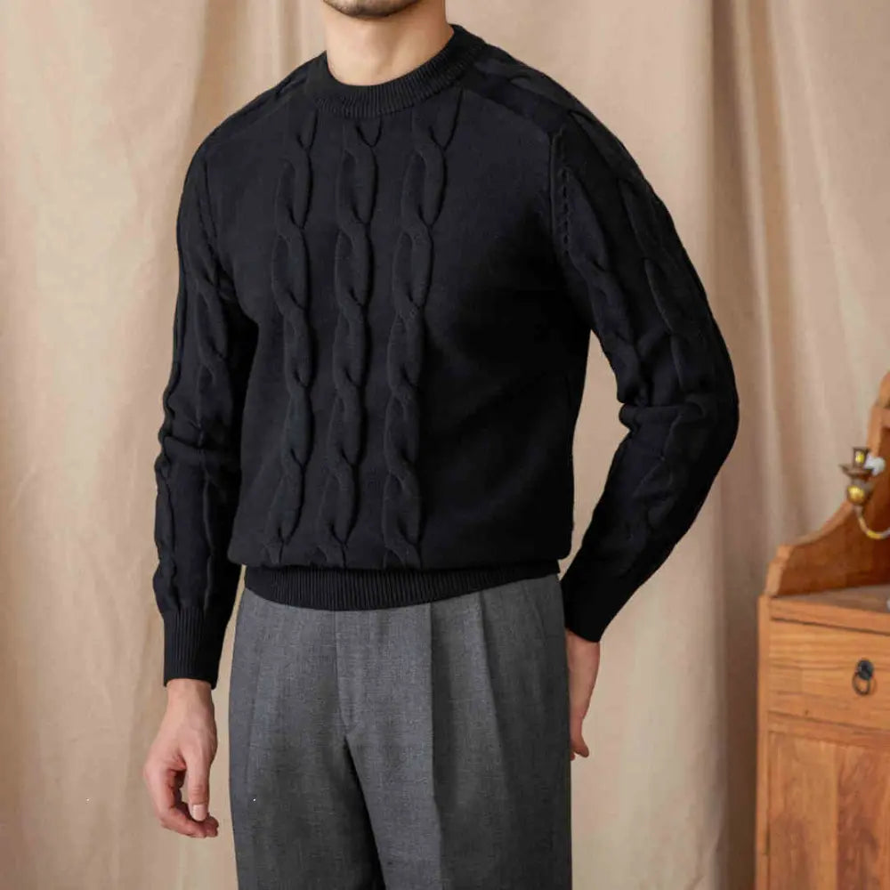 Slim Fit Round Neck Sweater – Beige | Casual Jacquard Knit | Stretch Everyday Menswear