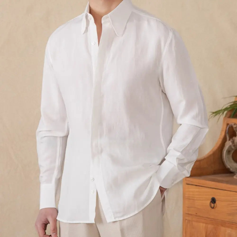 Relaxed Fit Long Sleeve Linen Shirt – White, Pink & Black | Spring Comfort | Lightweight Luxury