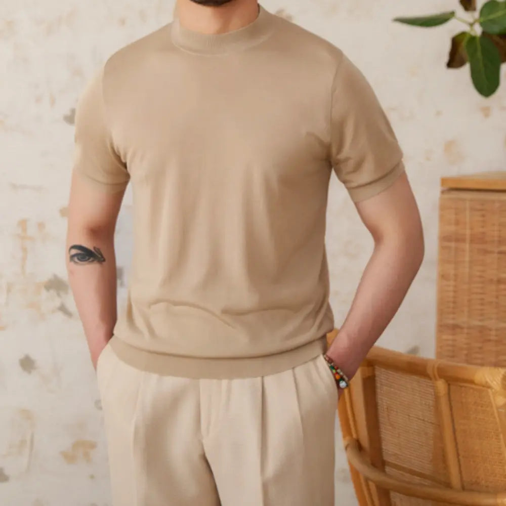 Slim Fit Round Neck T Shirt – Coffee | Summer Minimalism | Old Money Menswear