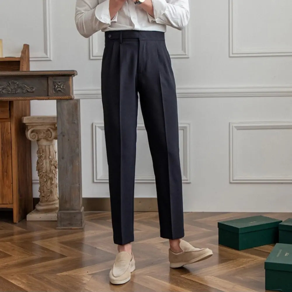 Mid-High Waist Korean Pants – Cropped Straight Fit Trousers | Spring-Autumn | Old Money Menswear Prendersons